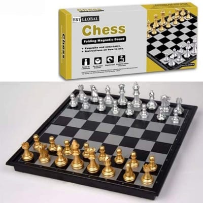Picture of 48 cm Foldable Magnetic Chess Board Game with Gold & Silver Pieces Indoor Family Games - Multicolor