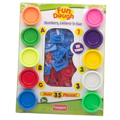 Picture of Fundough Funskool Playset Numbers Letters N Fun, Ten tubs of Dough, an exciting and informative 35 Piece playset, Multicolour, Dough, Toy, Shaping, Sculpting, 3 Years - Multicolor