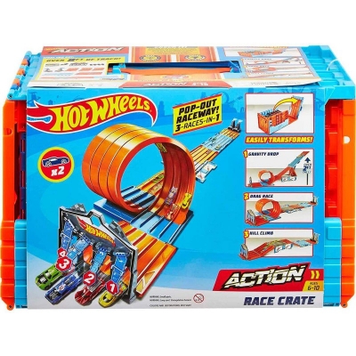 Picture of Hot Wheels Toy Car Track Set, Race Crate Transforms Into 3 Builds, Includes Storage & 2 Cars in 1:64 Scale