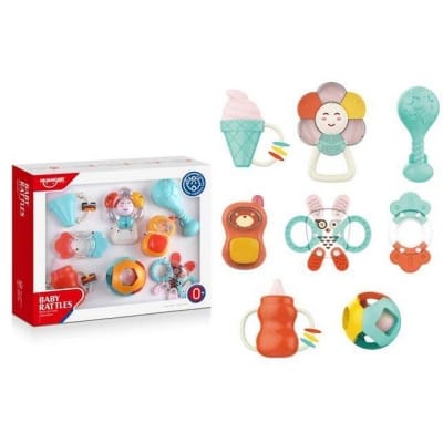 Picture of HUANGER Newborn Baby Rattle set Toy Baby Rattle and Teether toys Gift- 8 pcs - Multicolor