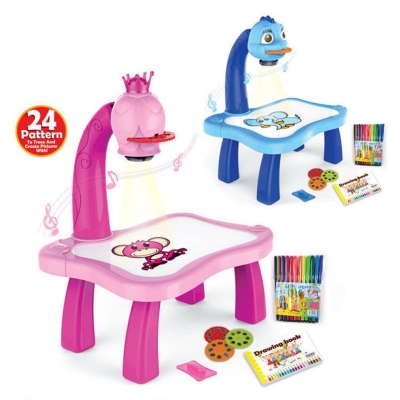 Picture of Funny Baby Drawing Learning Desk Toy With Project Function Children Educational Musical Painting Table Kids Favor Gift - Blue