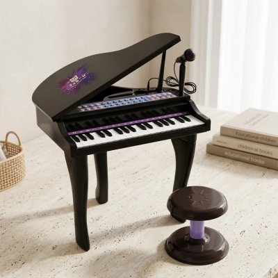 Picture of 37 Key Kids Piano Keyboard With Microphone And Chair Black STEM Musical Toy Set For Boys Girls Children Early Learning Education Gift - Black