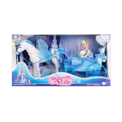 Picture of Horse With ic &carriage with light doll set for kids - Blue