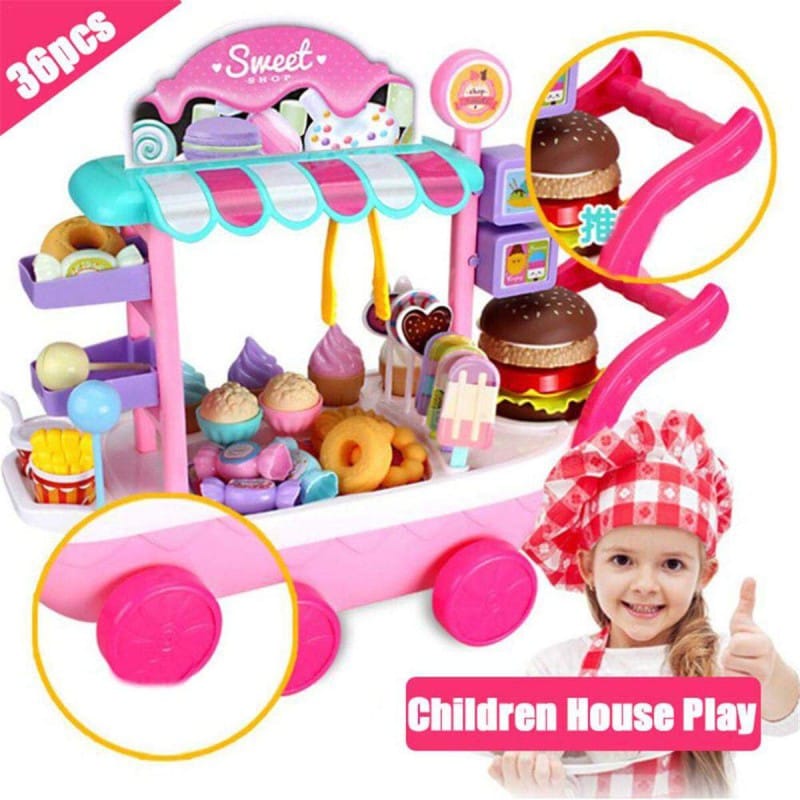Picture of Hello Kitty Ice cream truck toy mini ice candy trolley home play learning toy candy car ice truck candy trolley ice candy cart house brain game kids toys - Multicolor