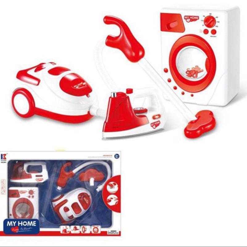 Picture of My Home toy washing machine mini electric iron set vacuum cleaner toy kids kitchen sets - Pink