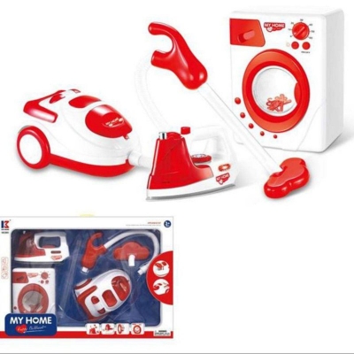 Picture of My Home toy washing machine mini electric iron set vacuum cleaner toy kids kitchen sets - Pink