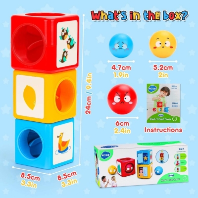 Picture of HOLA Baby Toy 0-6-12 Months, Montessori Toys from 1 Year Old Stack and Sorting Baby Toy Playset Gift Girl Boy 1 2 3 Years Old Educational Toy for Toddlers from 6... - Blue