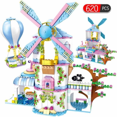 Picture of Princess Castle Windmill Hot Air Balloon Building Blocks Compatible Friends Figure 620pcs Bricks Education Toys for Girls - Multicolor