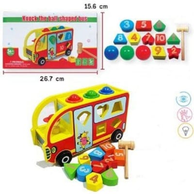 Picture of Wooden Knock The Ball Shaped Bus for kids learning toys Multi-Functional Number Matching Toy Color Cognition Math Learning & Teaching Supply for Kids - Multicolor