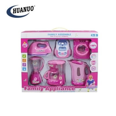 Picture of Kids household pretend play toy electric washing machine toy,iron,coffee maker,kitchen blender toy set - pink
