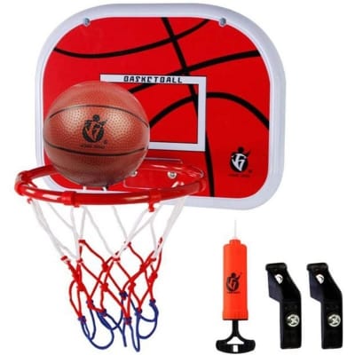 Picture of Kids Basketball Hoop And Backboard Set Wall Mounted With Net Ball And Pump Portable Indoor Outdoor Sport Toys For Kids - Red