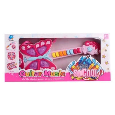 Picture of Kids Plastic Guitar Toy Musical Instrument Piano Guitar with Light & Music - Pink