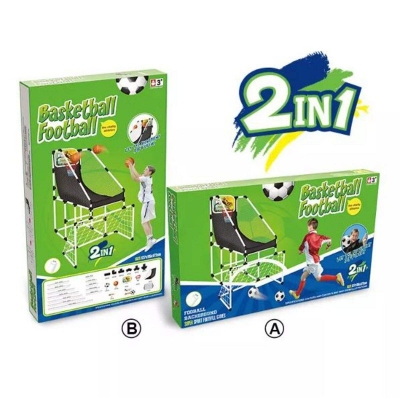Picture of 2 in 1 indoor outdoor football soccer goal basketball ring stand for kids - Multicolor