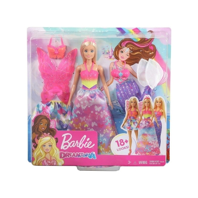Picture of Barbie Dreamtopia Dress Up Doll Gift Set Blonde Dress Changing Doll with Princess, Fairy and Mermaid Costumes! - Multicolor