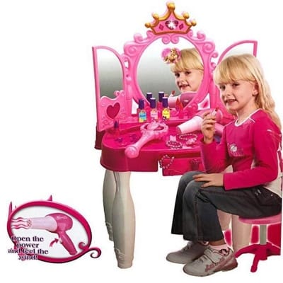 Picture of Little Princess Mirror Dressing Table Up With Music Sound And Light Glamour Beauty Makeup Pretend Role Play Set Toy For Kids - Pink