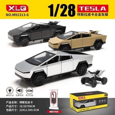 Picture of 1:28 Scale Tesla Cyberpunk Pickup Truck Alloy Model Toys Simulation Vehicle Sound And Light Pull Back Collection Boys Decoration