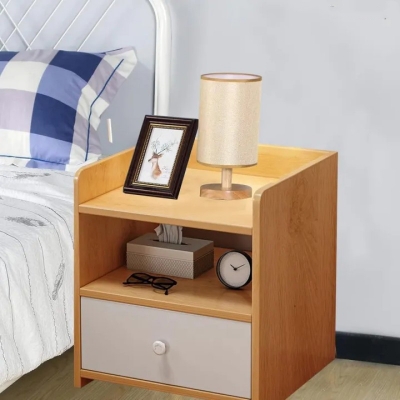 Picture of Beige Bedside Table with Drawer, Engineered Wooden Nightstand & Side Storage Cabinet for Bedroom H51 × W41 × D30 cm