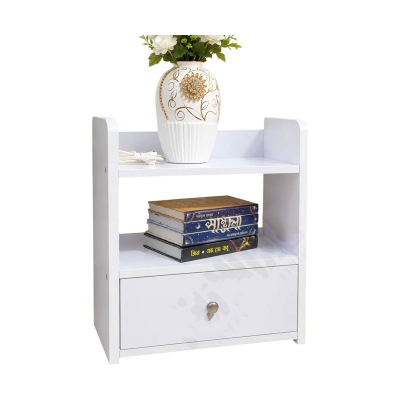 Picture of White Bedside Table with 1 Drawer, Engineered Wooden Nightstand & Side Storage Cabinet for Bedroom H51 × W41 × D30 cm