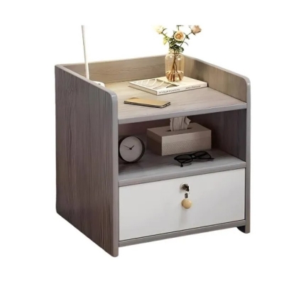 Picture of Havana Finish Bedside Table with Drawer, Engineered Wooden Nightstand & Side Storage Cabinet for Bedroom H51 × W41 × D30 cm