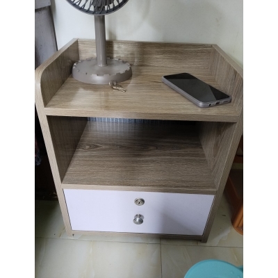Picture of Havana Finish Bedside Table with Drawer, Engineered Wooden Nightstand & Side Storage Cabinet for Bedroom H51 × W41 × D30 cm