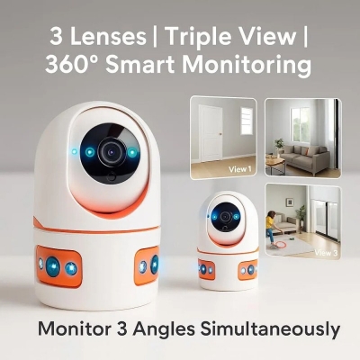 Picture of V380 3 Lens Indoor Smart WiFi Camera 15mp Full HD | 360° Pan Tilt Wireless IP Camera | Night Vision, Motion Detection & Two Way Audio - White