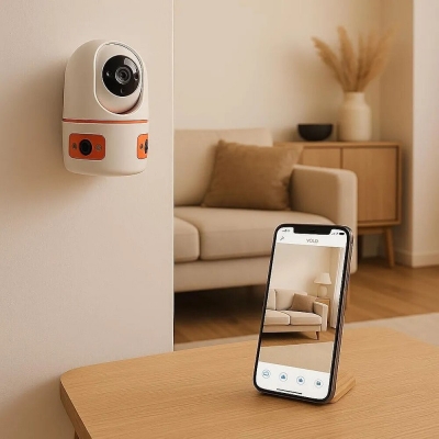 Picture of V380 3 Lens Indoor Smart WiFi Camera 15mp Full HD | 360° Pan Tilt Wireless IP Camera | Night Vision, Motion Detection & Two Way Audio - White