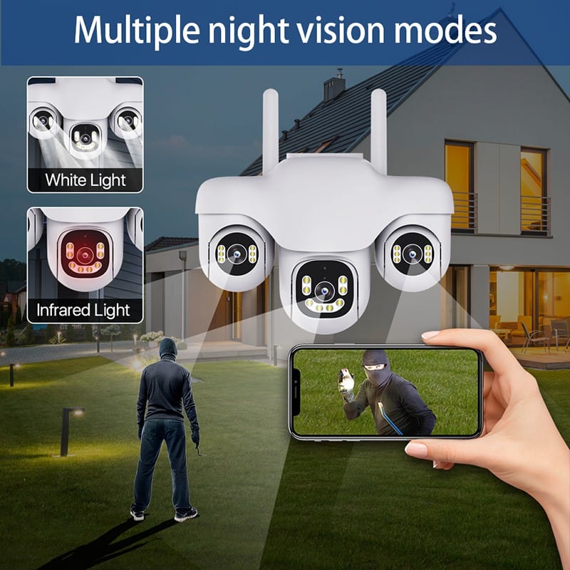 Picture of V380 Pro SC31 6MP 3 Lens Outdoor PTZ WiFi & 4G IP Camera | AI Human Tracking | Triple Lens | Full Color Night Vision | Two-Way Audio | Waterproof CCTV Camera