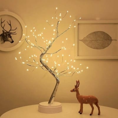 Picture of Bonsai Tree Light Lamp | Warm White LED Decorative Table Lamp | Adjustable Branches | USB & Battery Powered | Home Bedroom Kids Room Decoration | Gold - Gold