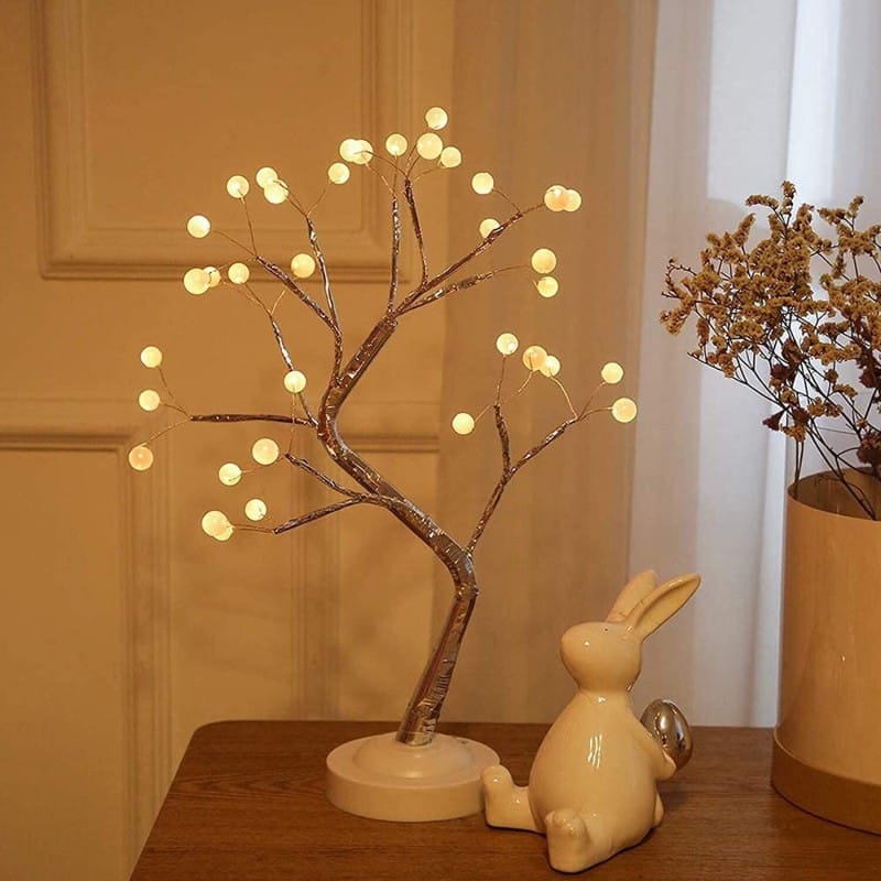 Picture of Bonsai Tree Light Lamp | Warm White LED Decorative Table Lamp | Adjustable Branches | USB & Battery Powered | Home Bedroom Kids Room Decoration | Gold - Gold