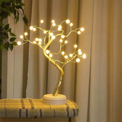 Picture of Bonsai Tree Light Lamp | Warm White LED Decorative Table Lamp | Adjustable Branches | USB & Battery Powered | Home Bedroom Kids Room Decoration | Gold - Gold