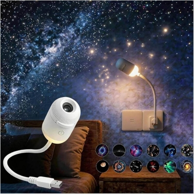 Picture of 2 In 1 Usb Mini Star Projector Night Light 12 Films Starry Sky Ambient Light For Car Home Decoration For Adults And Kids home decoration item - White