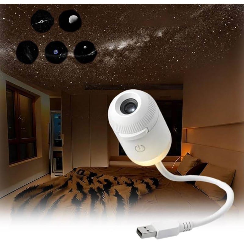Picture of 2 In 1 Usb Mini Star Projector Night Light 12 Films Starry Sky Ambient Light For Car Home Decoration For Adults And Kids home decoration item - White