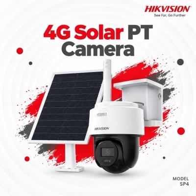 Picture of HIKVISION Solar 4G PT Camera |DS-2CFSP4/4G 4MP 24/7 9000mAh Battery | 8W Solar Panel | AOV 24/7 Recording | AI Human & Vehicle Detection | Smart Tracking | Color Night Vision | IP66