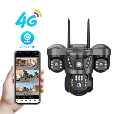 Picture of V380 Pro Three Lens Solar Powered 4G LTE Battery Backup Security IP Camera - Black