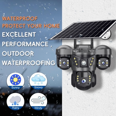 Picture of V380 Pro Three Lens Solar Powered 4G LTE Battery Backup Security IP Camera - Black