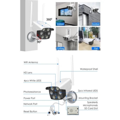 Picture of V380 K6 3MP 1536P WiFi Outdoor IP Camera | Full Color Night Vision | Waterproof | Two-Way Audio | Motion Detection | V380 Pro Security Camera - White