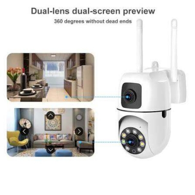 Picture of V380 Pro 2+2MP Dual Lens Mini Wireless PTZ Live Monitoring CCTV Camera Color Night Mode Motion Detection Two-Way Audio Security Camera for Home, Office (Dual Lens MINI Dome) - White