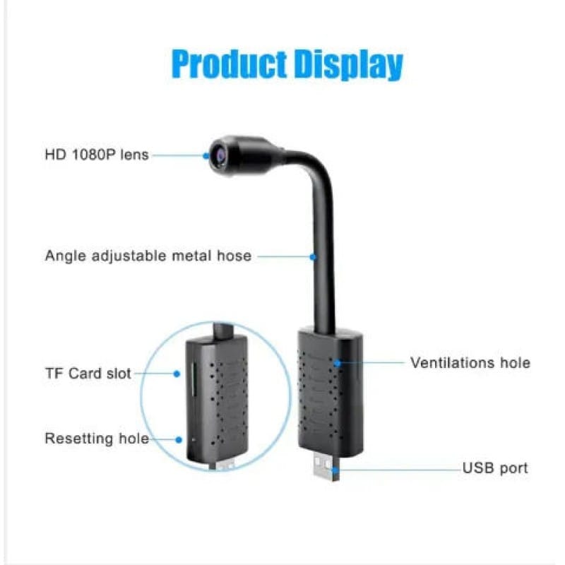 Picture of USB Mini WiFi IP Camera 1080P Full HD | V380 App | Motion Detection | 160° Wide Angle | Remote View | Hidden Security Camera - Black