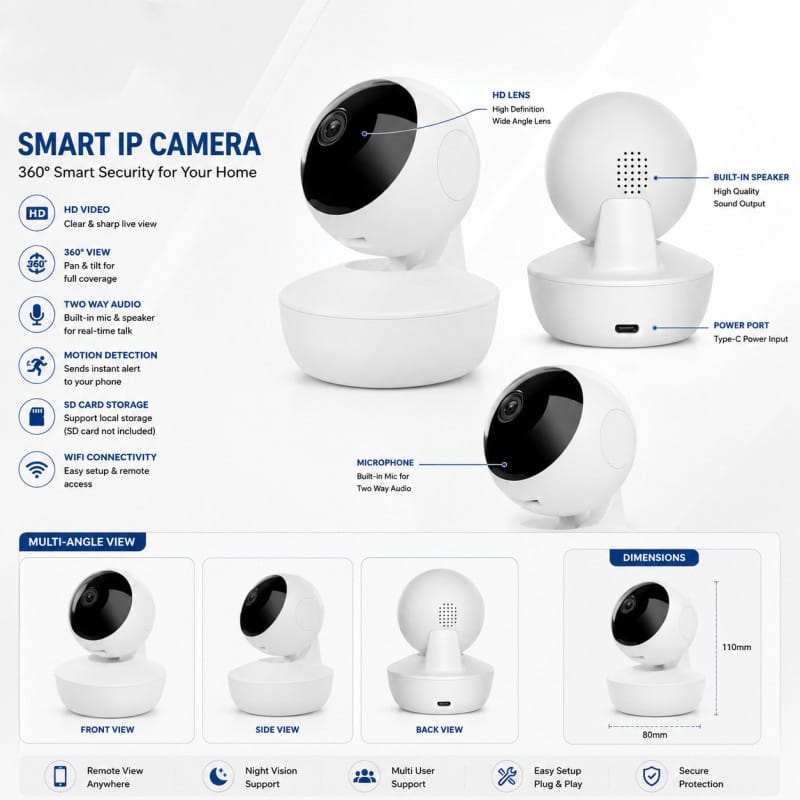 Picture of Q34 New Doll 3MP WiFi IP Camera | V380 App | 360° PTZ | AI Human Tracking | Two-Way Audio | Color Night Vision | Smart Indoor Security Camera - White