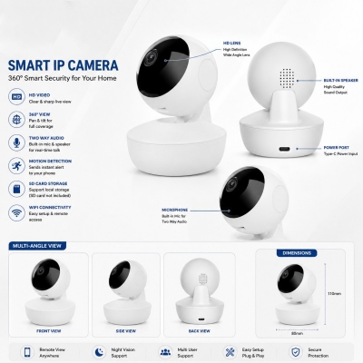Picture of Q34 New Doll 3MP WiFi IP Camera | V380 App | 360° PTZ | AI Human Tracking | Two-Way Audio | Color Night Vision | Smart Indoor Security Camera - White