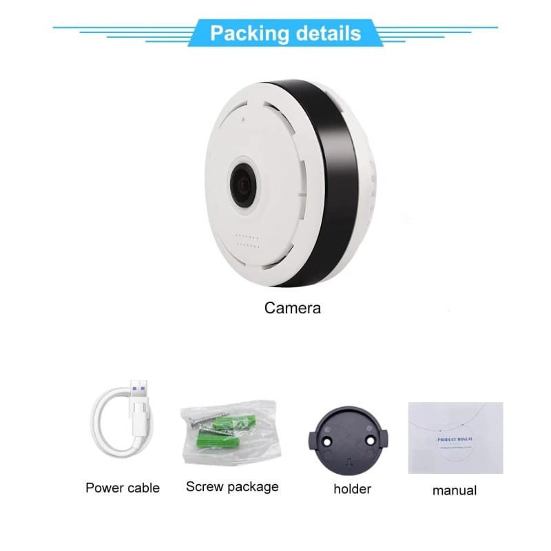 Picture of 3MP Panoramic WiFi IP Camera 360° Fisheye CCTV | Two-Way Audio | Night Vision | Motion Alarm | V380 App | White - White