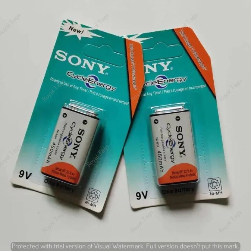 Picture of Sony Cycle Energy 9V Rechargeable Battery 450mAh | Long Life Ni-MH Rechargeable Battery - White