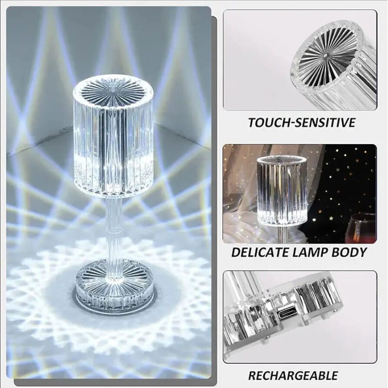 Picture of 16 Color Crystal Diamond Table Lamp | USB Rechargeable LED Touch & Remote Control Night Light | RGB Atmosphere Bedside Lamp for Bedroom, Living Room & Dining Table - Multicolor