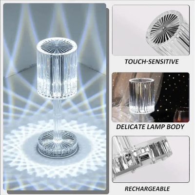 Picture of 16 Color Crystal Diamond Table Lamp | USB Rechargeable LED Touch & Remote Control Night Light | RGB Atmosphere Bedside Lamp for Bedroom, Living Room & Dining Table - Multicolor