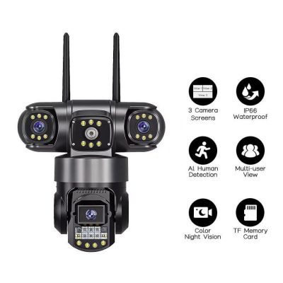 Picture of V380 SC28 3 Lens Outdoor PTZ IP Camera | WiFi & 4G SIM Supported | 9MP Triple Lens | AI Human Tracking | Two-Way Audio | Color Night Vision | 128GB Support