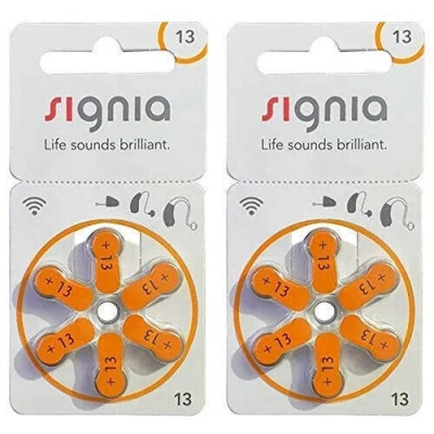 Picture of Signia Hearing Aid Battery Size 13 | 1.45V Zinc Air | Long Lasting | Mercury Free | 6 Batteries Pack | Orange Tab - Orange