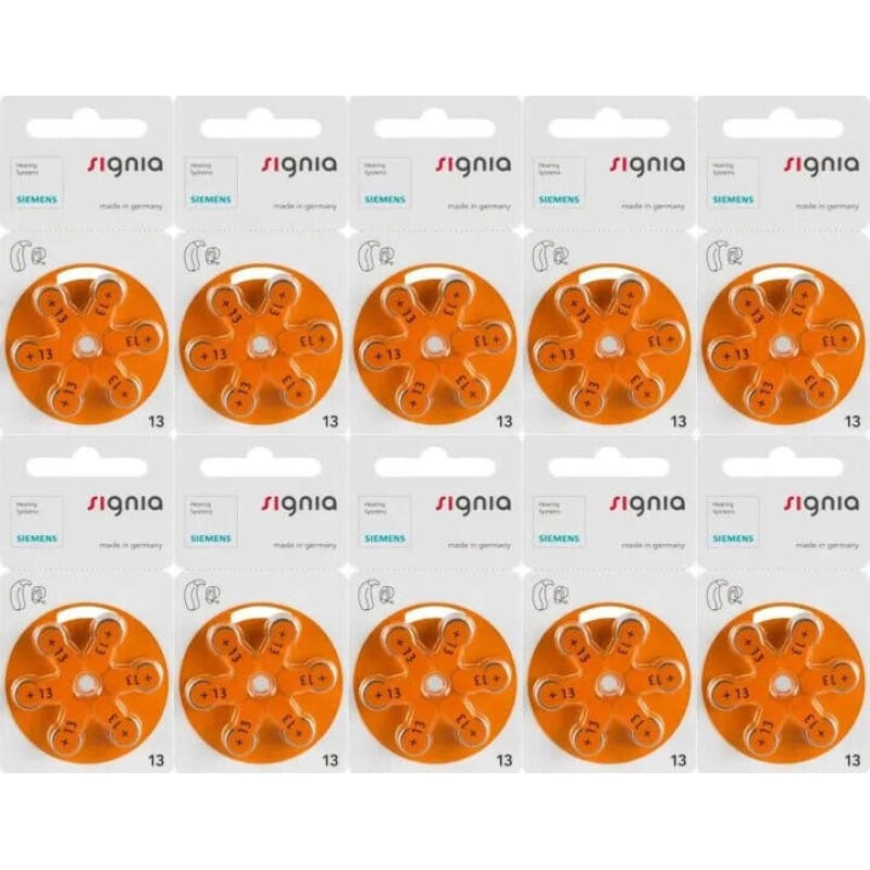 Picture of Signia Hearing Aid Battery Size 13 | 1.45V Zinc Air | Long Lasting | Mercury Free | 6 Batteries Pack | Orange Tab - Orange
