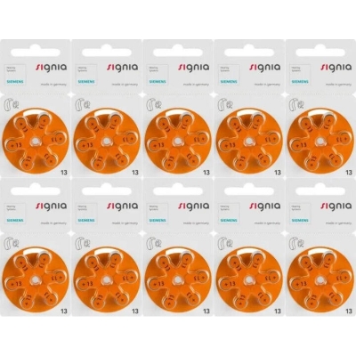 Picture of Signia Hearing Aid Battery Size 13 | 1.45V Zinc Air | Long Lasting | Mercury Free | 6 Batteries Pack | Orange Tab - Orange