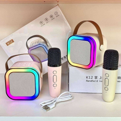 Picture of K12 Portable Bluetooth Karaoke Speaker with 2 Wireless Microphones | Bluetooth 5.3 | RGB LED Light | Rechargeable Mini KTV Speaker for Home Party Kids - Multicolor