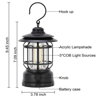 Picture of Retro Portable Camping Lantern | USB Rechargeable Vintage LED Camping Light | Stepless Dimmable | Waterproof Outdoor Tent Lamp | Emergency Light - Multicolor